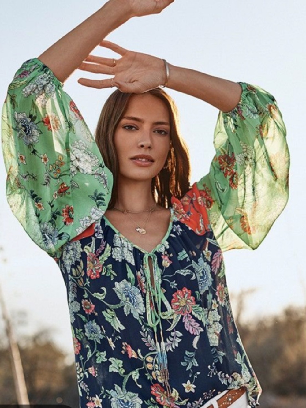 Johnny Was Jade Hortensia Mixed Floral Print Peasant Top Cottagecore Whimsical